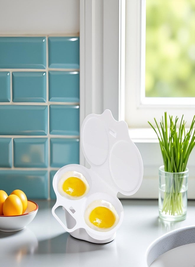 WaigN 1Pc White Egg Poacher, Microwave Egg Boiler Poacher, 2 Cavity Nonstick Poached Egg Maker With Lid, Egg Poacher Microwave Egg Cooker, Double Drain Poached Egg Cups Cookware（13 * 5cm） - Image 5